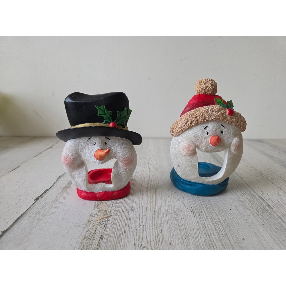 Vintage snowman tea holder top hat votive candle decor figurine Xmas
